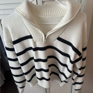 Striped Black and White Women's Half-zip Sweater